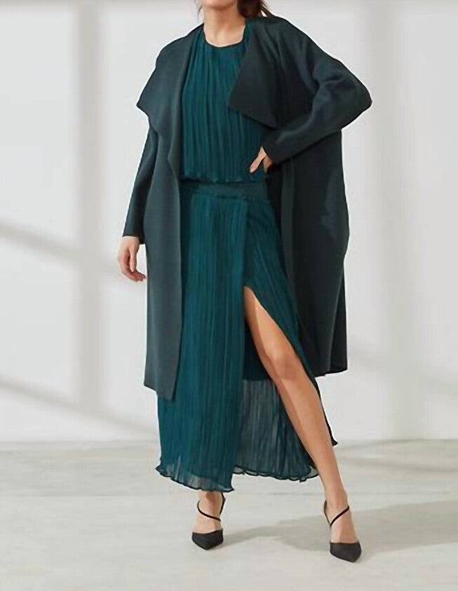 PLEATED MIDI SKIRT IN DARK GREEN, Dark Green / Forest Green, alternate image number 2