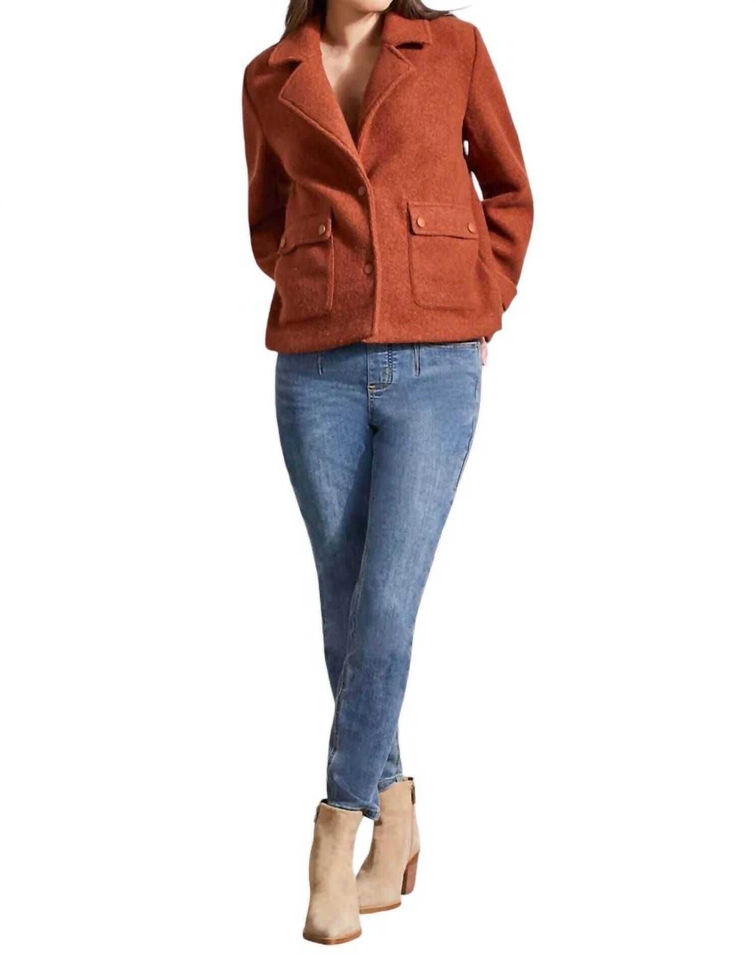 BOILED WOOL PEACOAT WITH SIDE POCKETS, Marsala / Brown, alternate image number 2