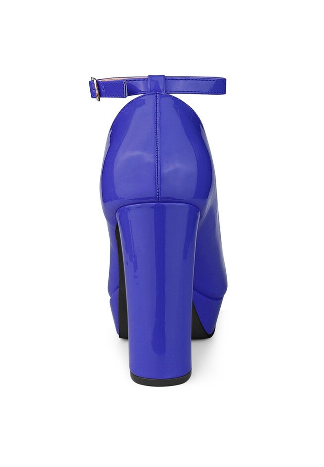 Platform Ankle Strap Chunky Heel Mary Janes Pumps, Blue / Light Blue, alternate image number 2
