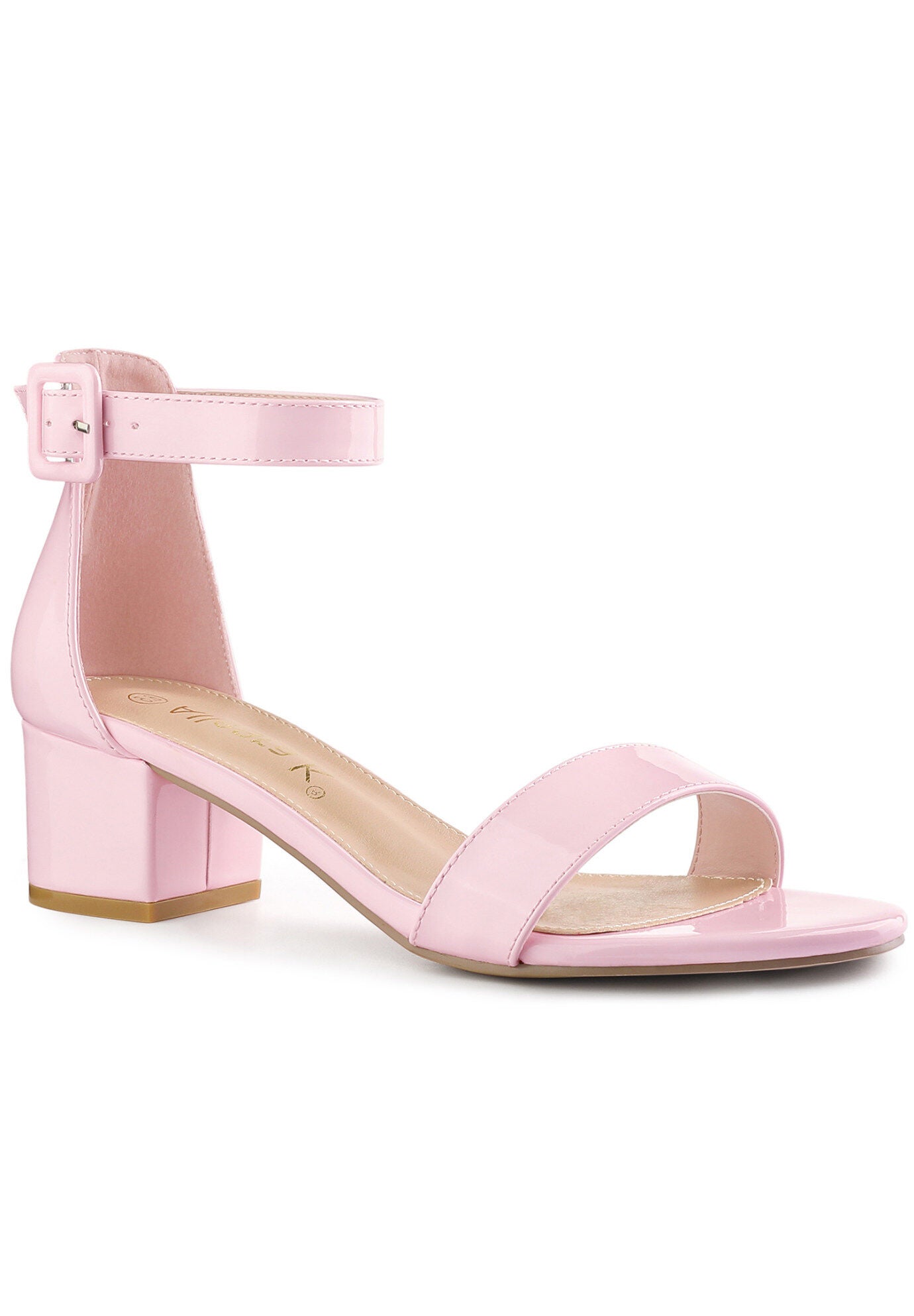 Open Toe Low Block Heel Ankle Strap Sandals, Pink / Pink, hi-res image number 0