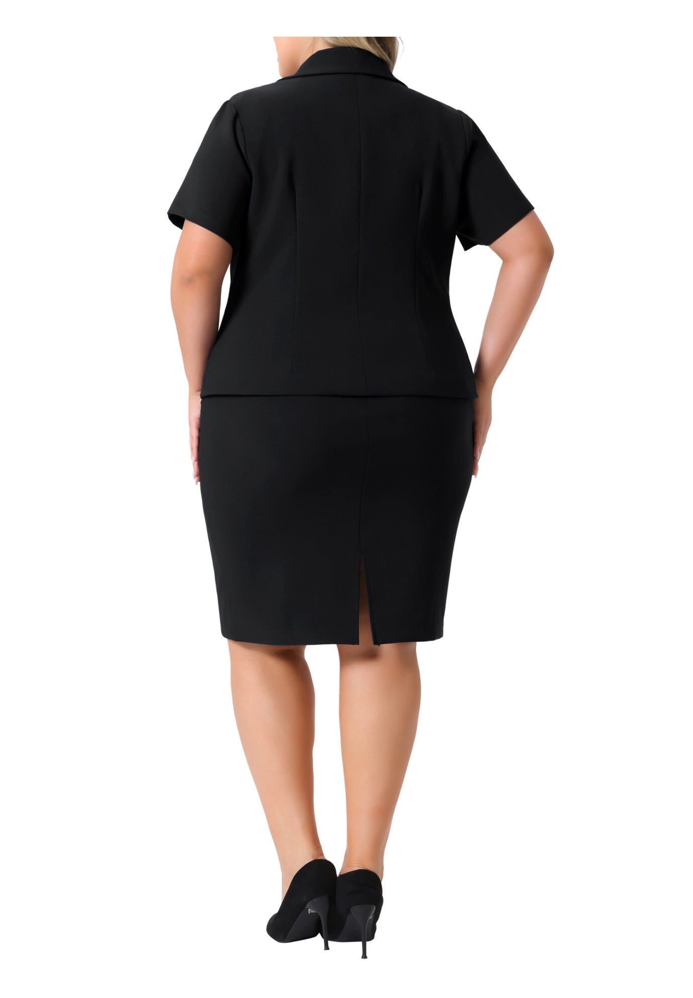 Business Skirt Suit Work Blazer with Pencil Skirt Set, Black / Black, alternate image number 3