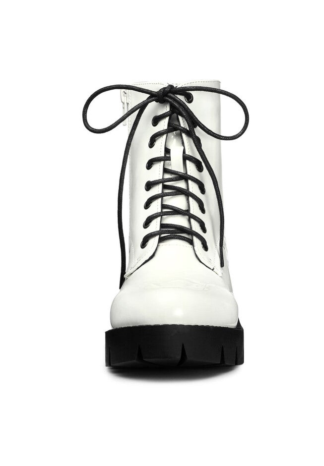 PLATFORM CHUNKY HEEL COMBAT BOOTS, White / White, alternate image number 2