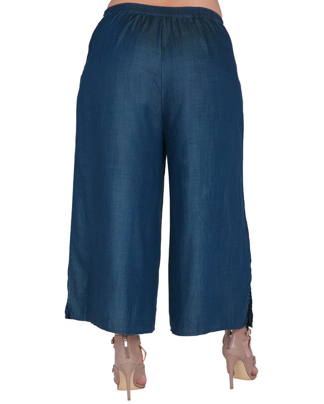 Diana Wide-Leg Cropped Indigo Tencel Denim Palazzo Pants, Dirty Dog Blue / Dark Wash, alternate image number null