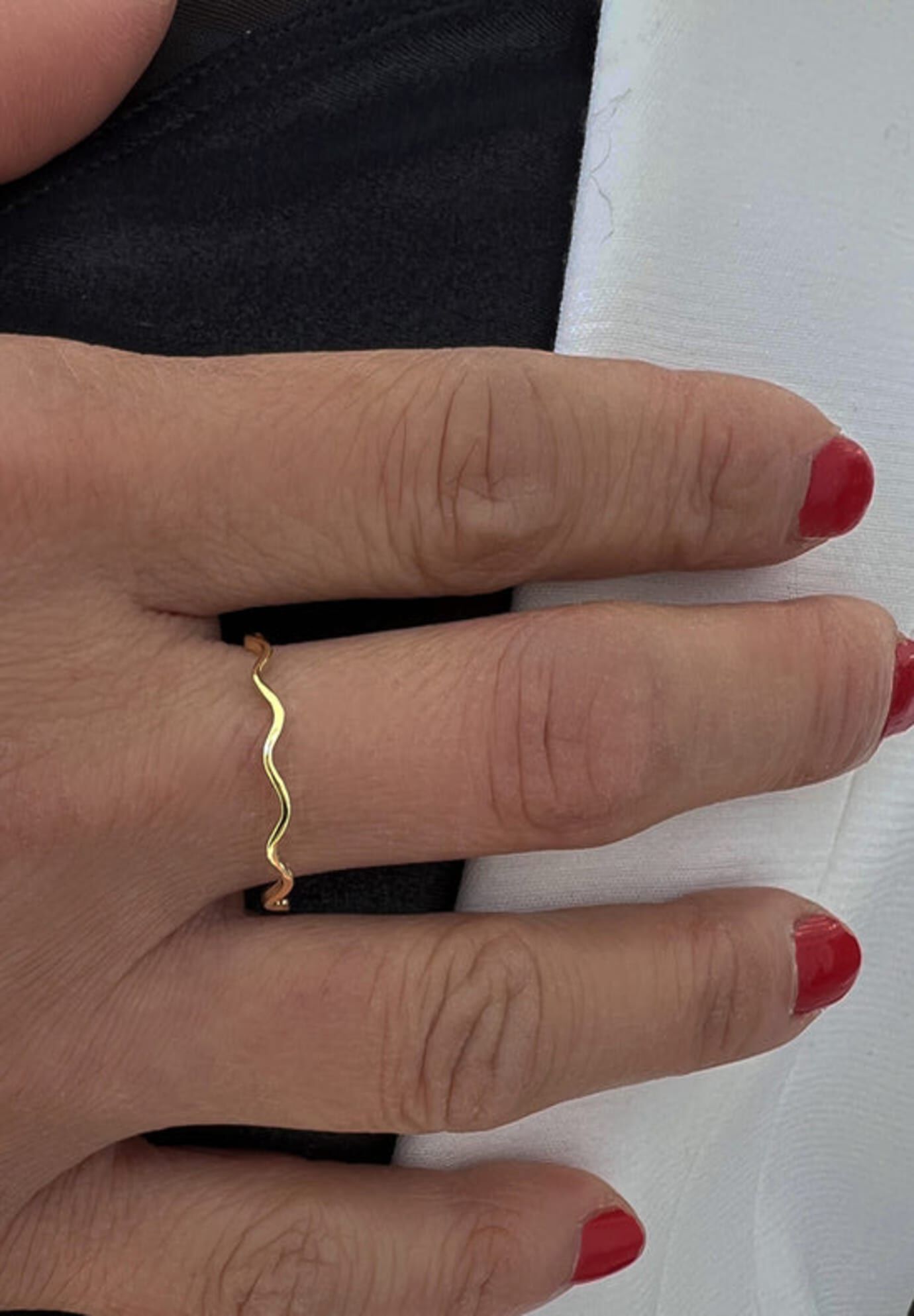 RAMEN NOODLE Thin Wavy Stacking Ring, Gold / Gold, alternate image number 1