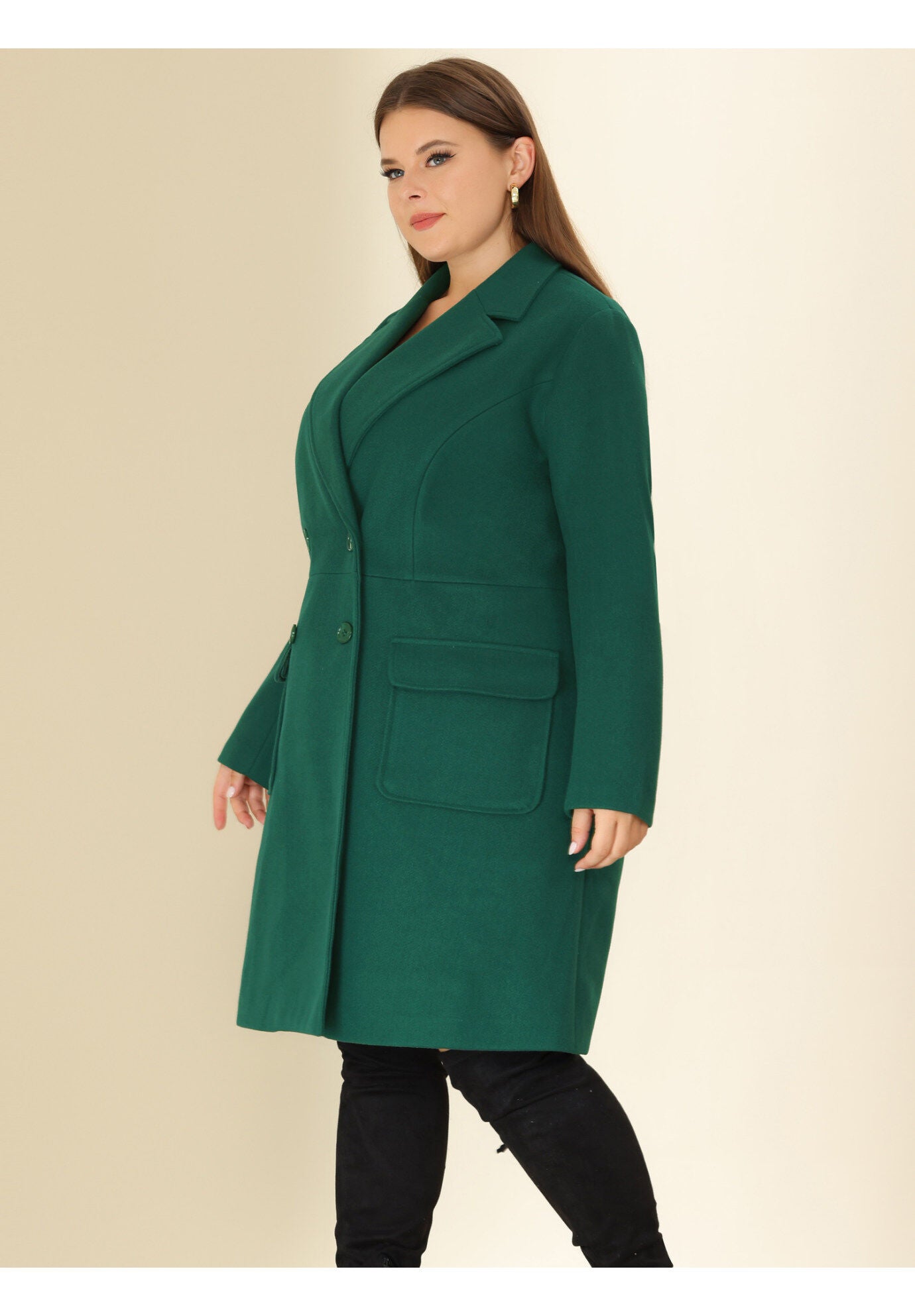 NOTCH LAPEL DOUBLE BREASTED PEA TRENCH COAT, Dark Green / Forest Green, alternate image number 1