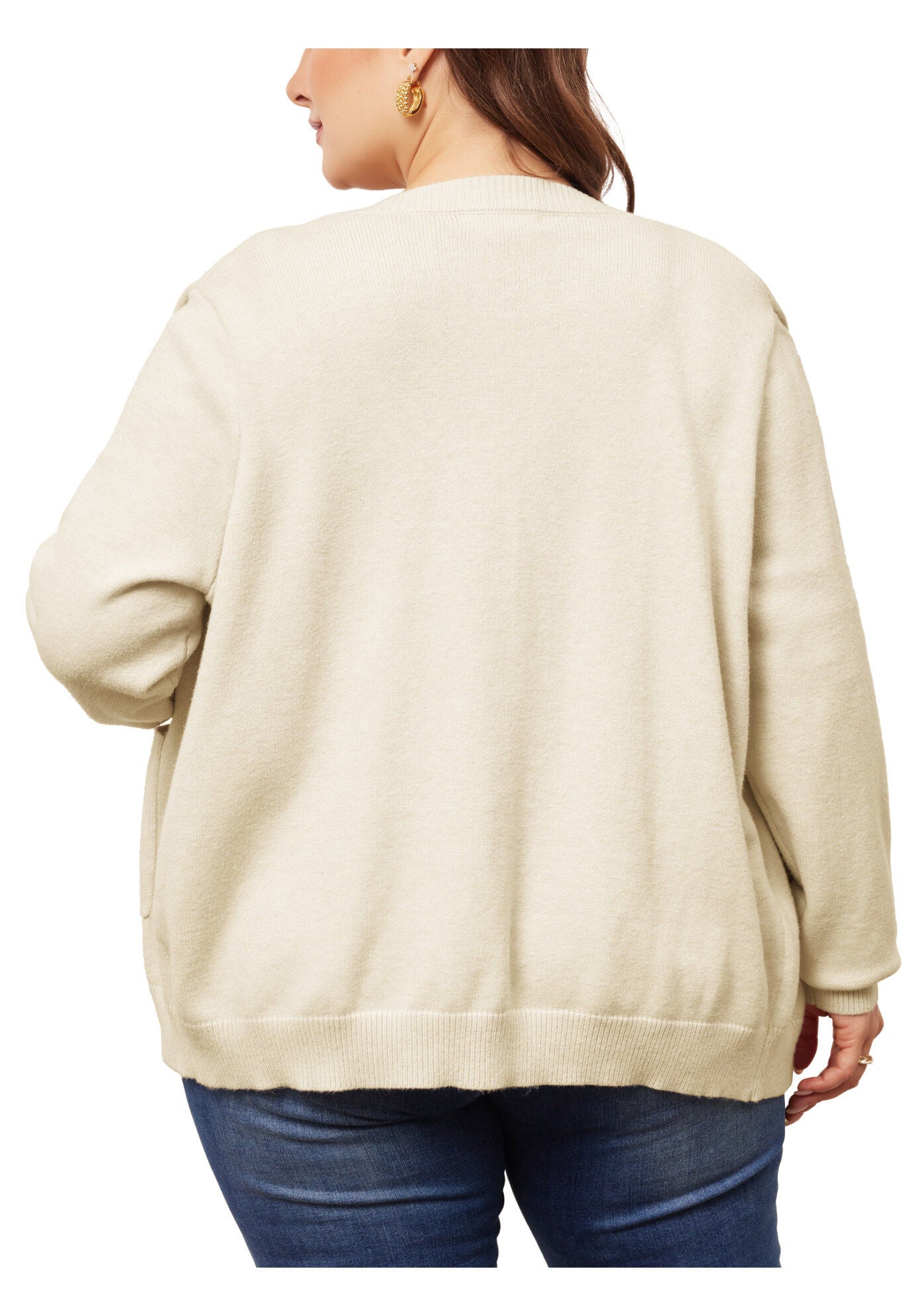 Button Down Crew Neck Sweater Knit Cardigan, Beige / Beige, alternate image number 4