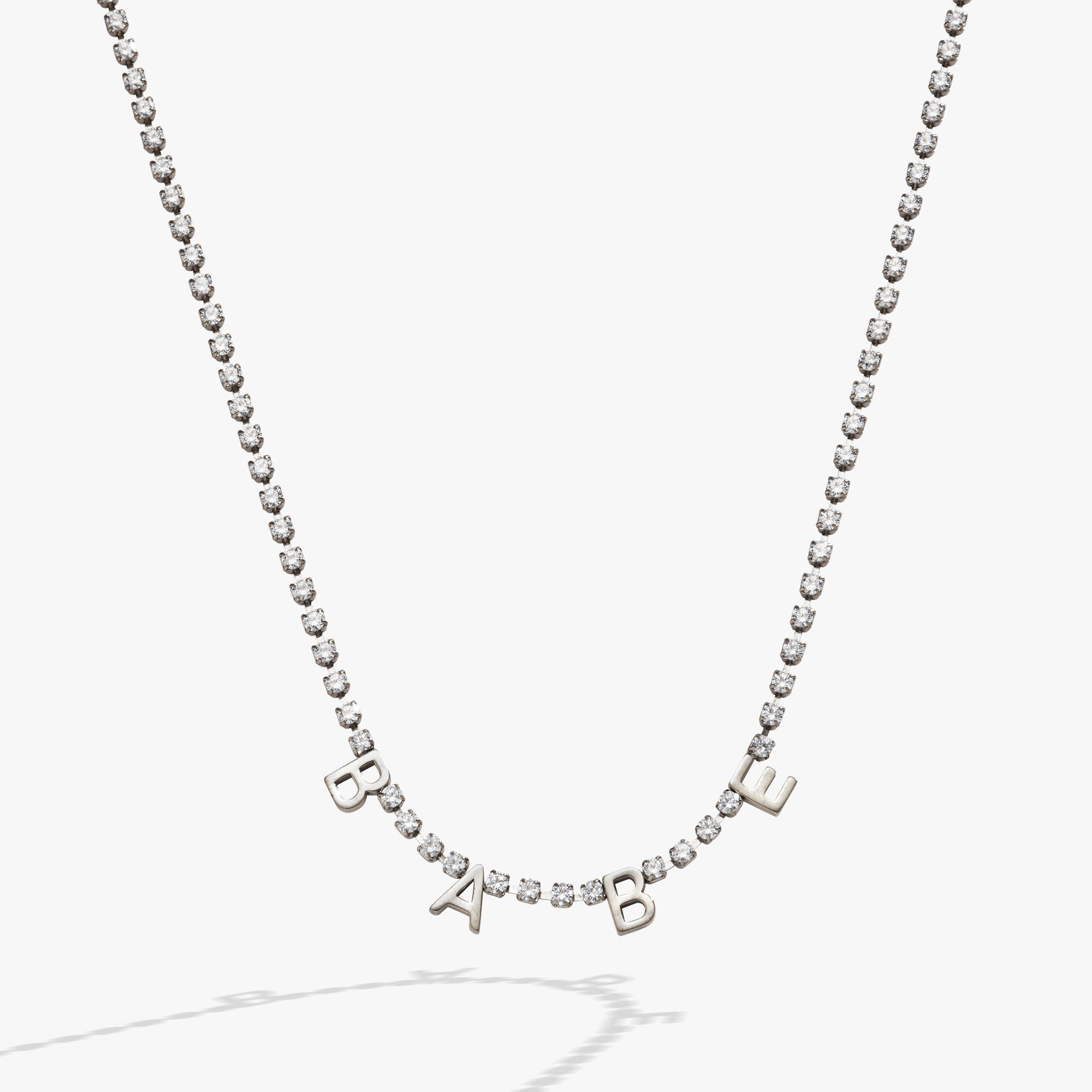 “Babe” Crystal Tennis Necklace, Silver / Silver, hi-res image number 0