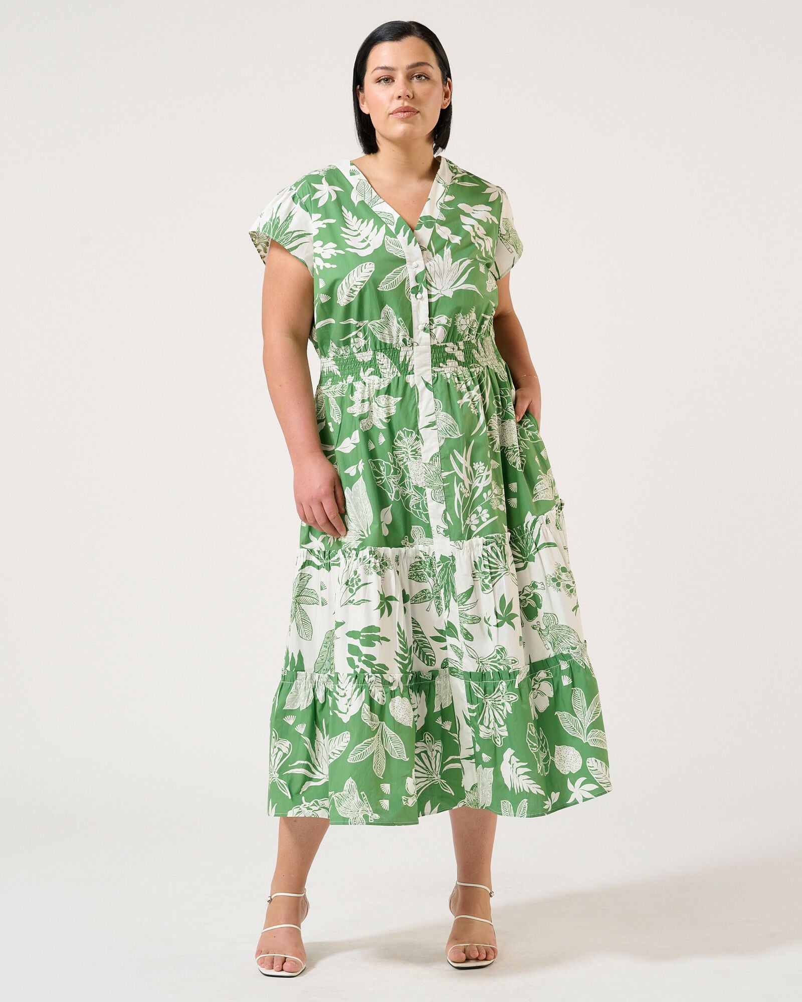 Amazonia Tiered Cotton Dress, Print / Kelly Green, alternate image number 5