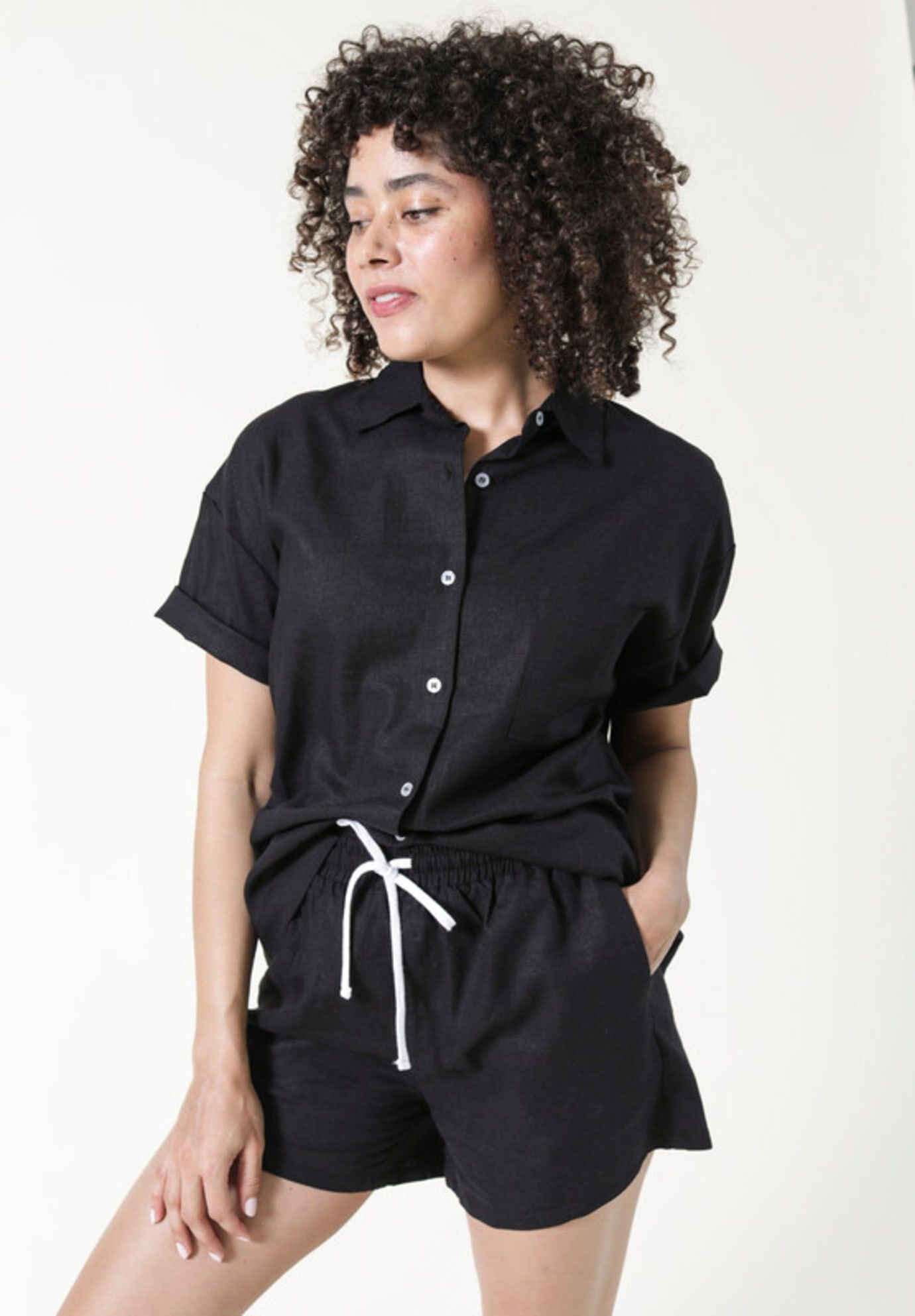 Plus Rita Linen Shorts, Black / Black, hi-res image number 0