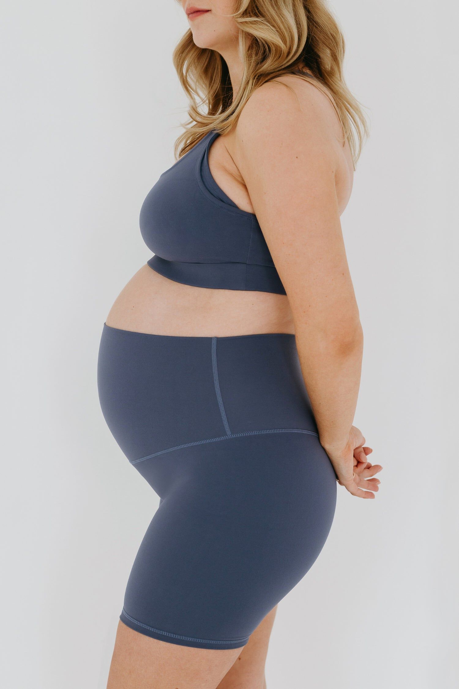 Women's Athletic Maternity Bike Shorts with Supportive Belly Band, Blue / Azure Blue, alternate image number 1