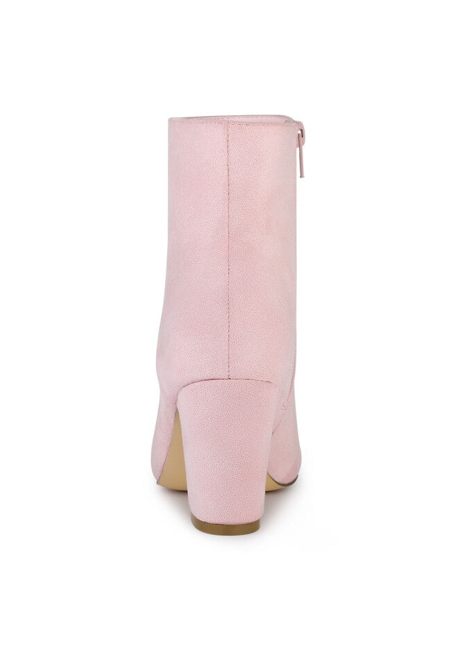ROUND TOE SIDE ZIPPER BLOCK HEEL ANKLE BOOTS, Pink / Pink, alternate image number 2