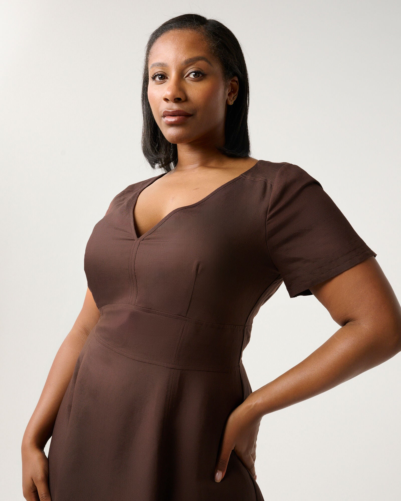 Akira Linen Midi Dress, Choc / Brown, alternate image number 1