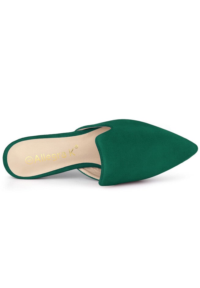 Pointed Toe Flat Slides Mules, Emerald Green / Hunter Green, alternate image number 2