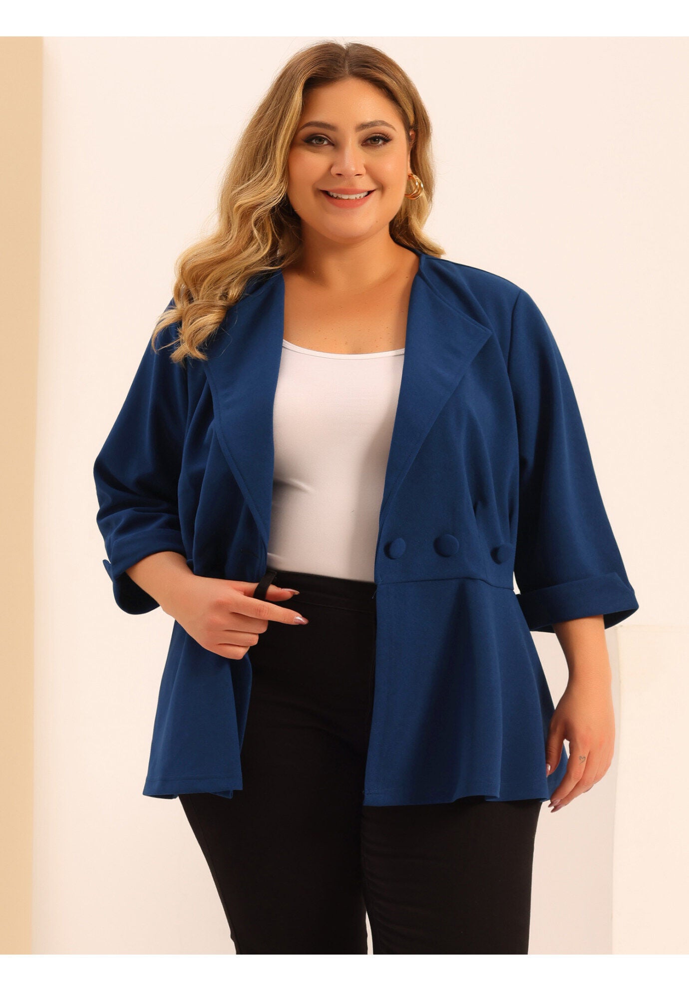 NOTCHED LAPEL PEPLUM JACKET SUIT BLAZER, Blue / Azure Blue, alternate image number 4