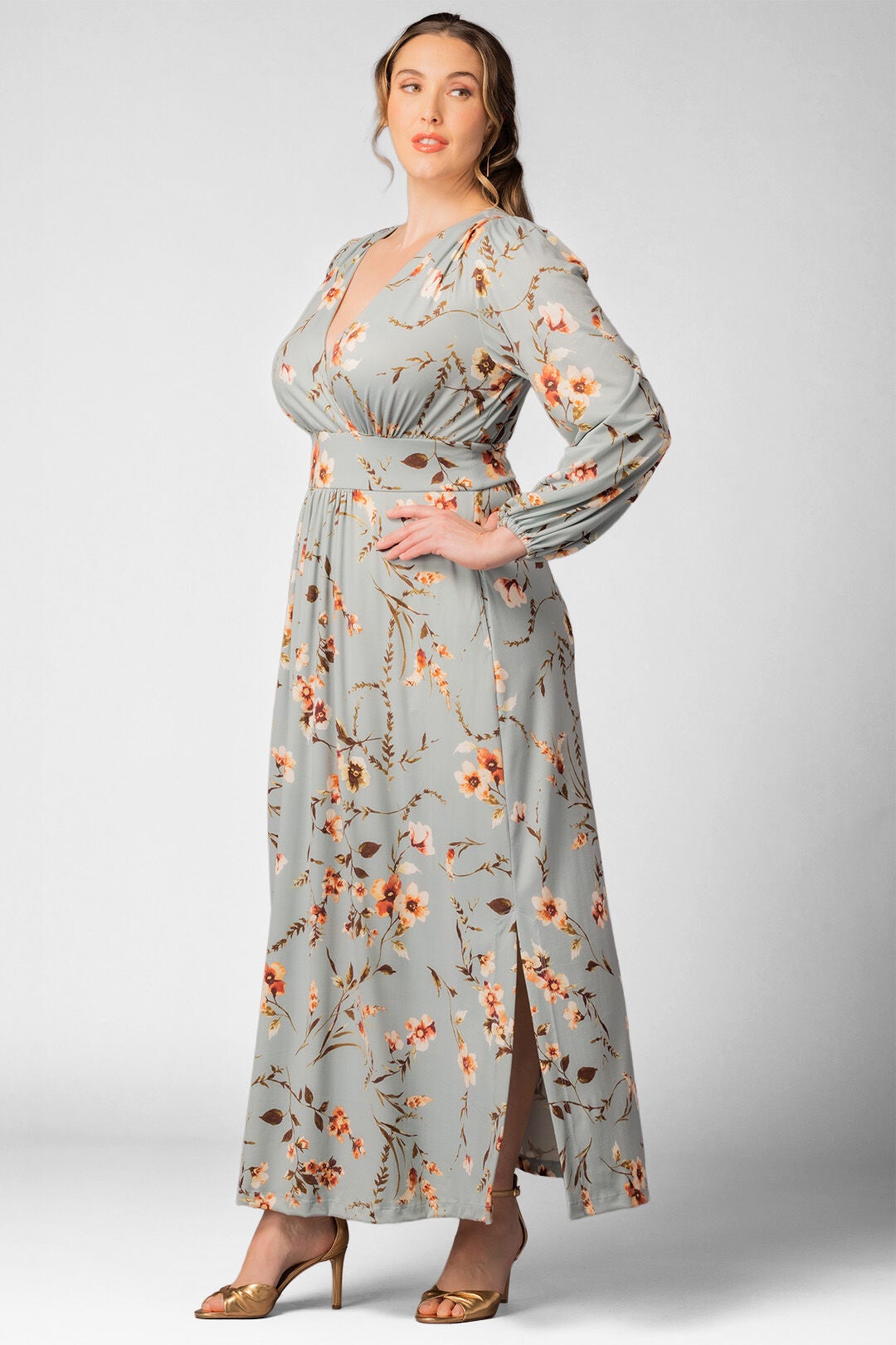 Kelsey Long Sleeve Maxi Dress, Spring Meadow / Sage Green, alternate image number 1