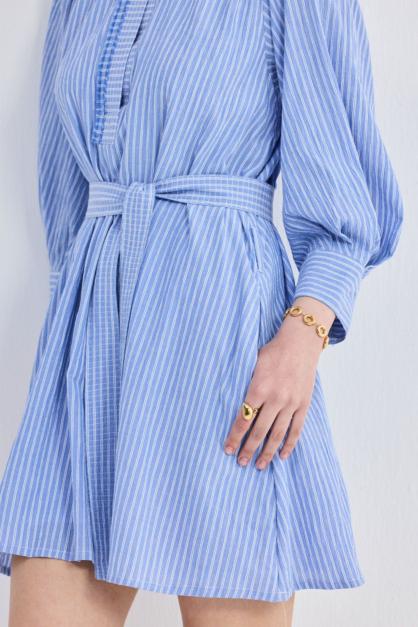 Oversized Tunic Dress with Optional Belt, Stylish Symmetry / Azure Blue, alternate image number 4