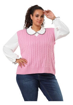 V Neck Cable Knit Sweater Sleeveless Pullover Sweater Vest