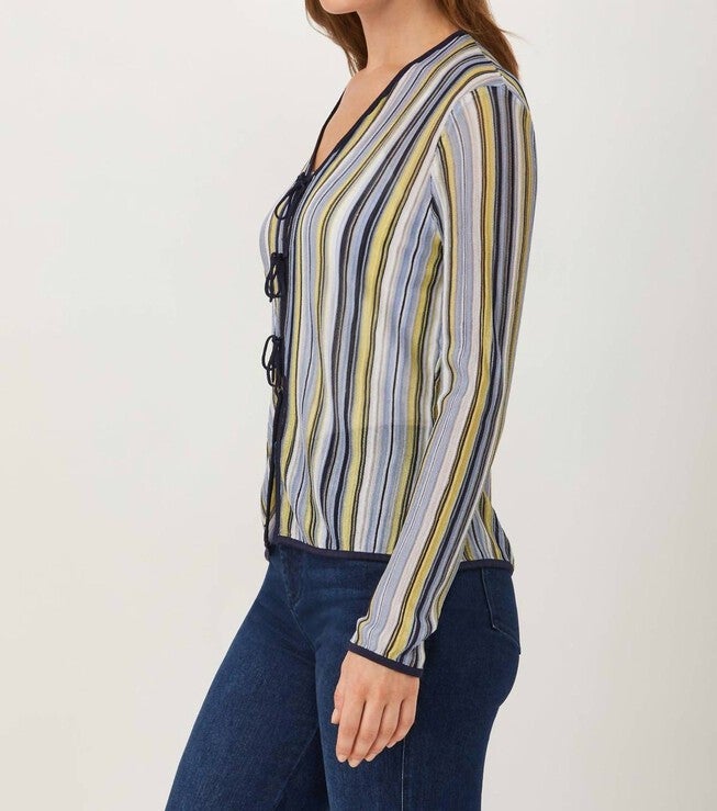 TIE FRONT CARDIGAN IN BLUE MULTI, , alternate image number null