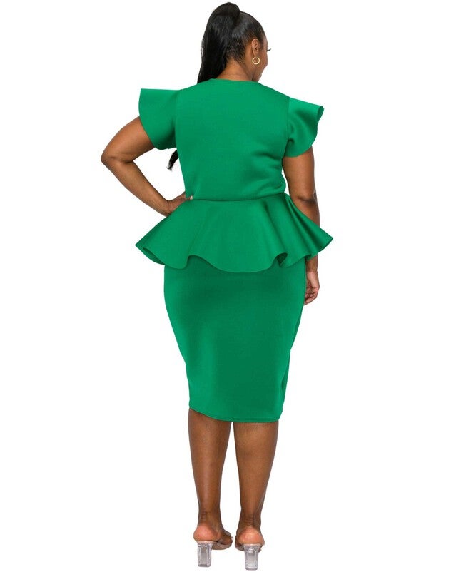ONYX NEOPRENE PEPLUM DRESS, Green / Kelly Green, alternate image number null