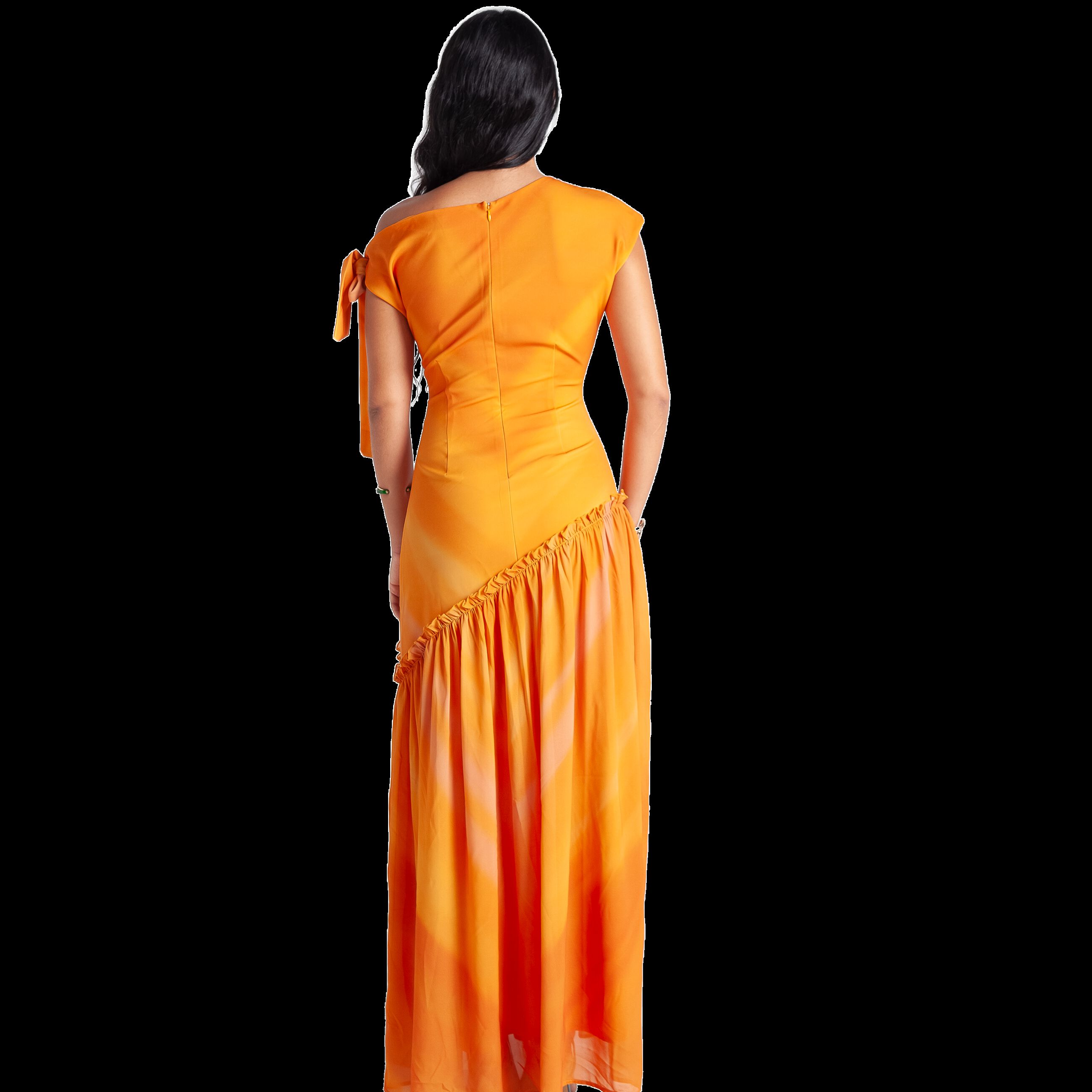 Asymmetric Maxi Dress, Orange / Orange, alternate image number 3