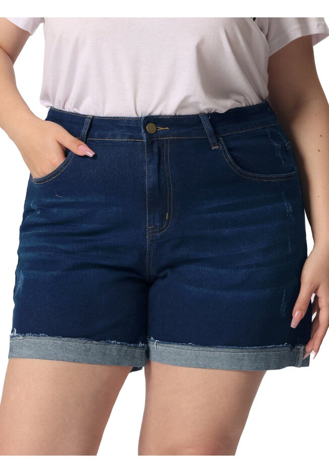 Roll Hem Mid Rise Stretch Denim Shorts, Blue / Chambray Denim Medium, alternate image number 2