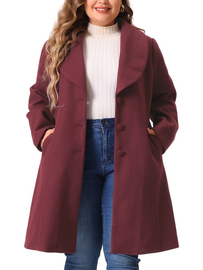 NOTCHED SHAWL COLLAR OUTERWEAR SINGLE BREASTED COAT, Burgundy / Red, alternate image number 2