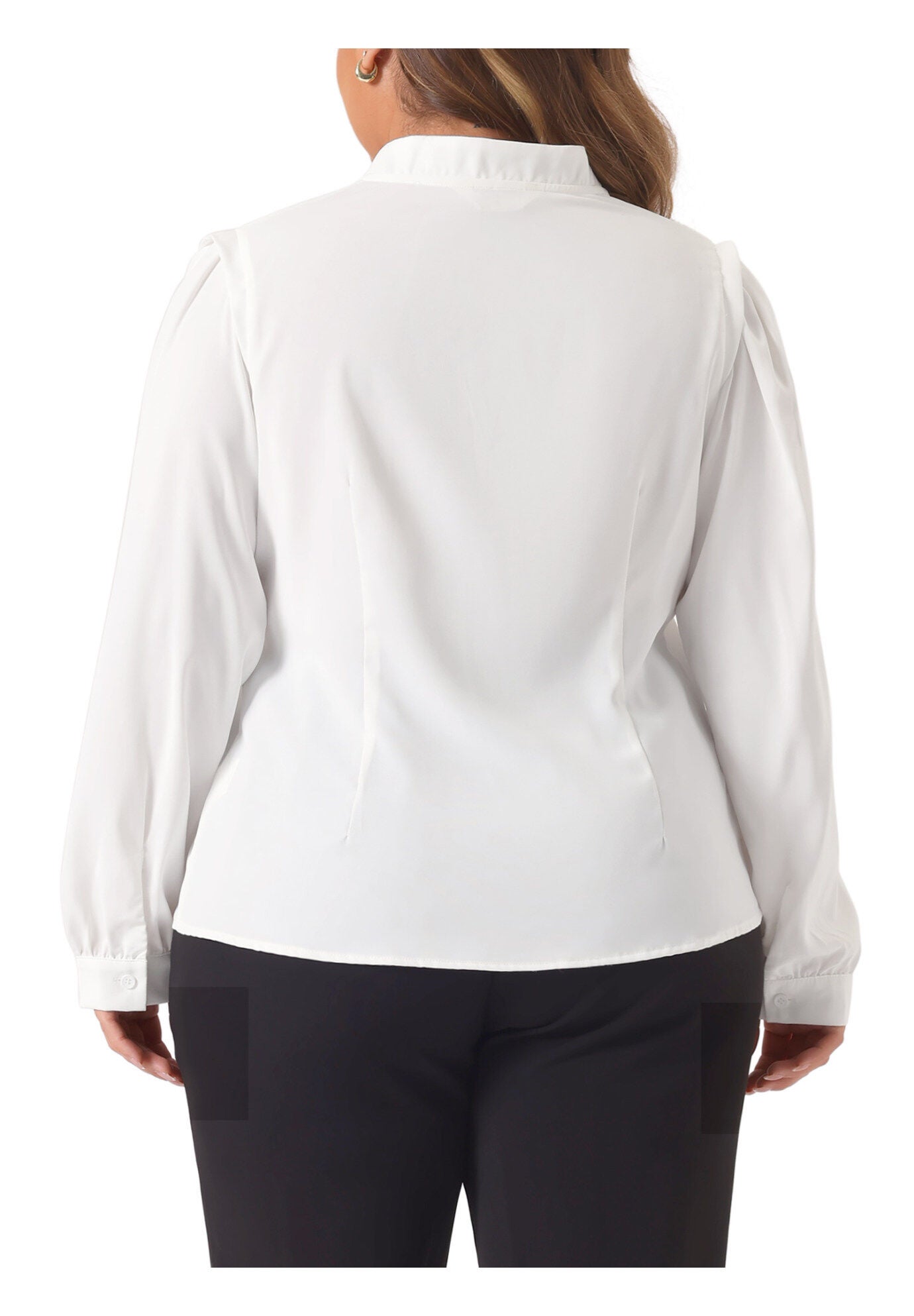 Button Up Notch V Neck Long Sleeve Work Shirt, White / White, alternate image number 3