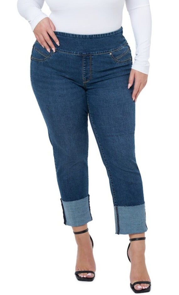 Pull On Tummy Toner High Cuff Jeans, St James / Medium Wash, hi-res image number 0