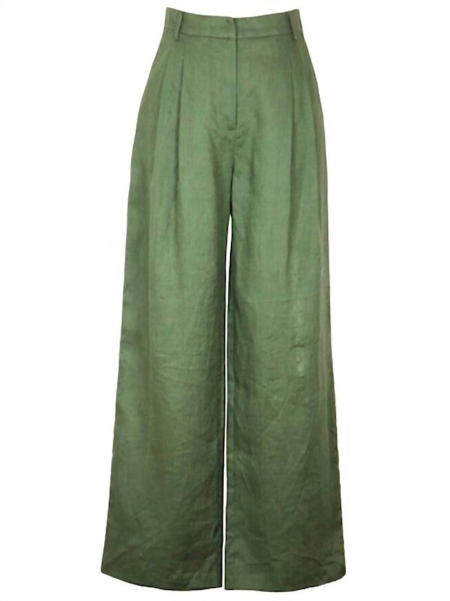 JOEY LINEN PLEATED PANTS IN ARMY GREEN, Army Green / Kelly Green, hi-res image number 0