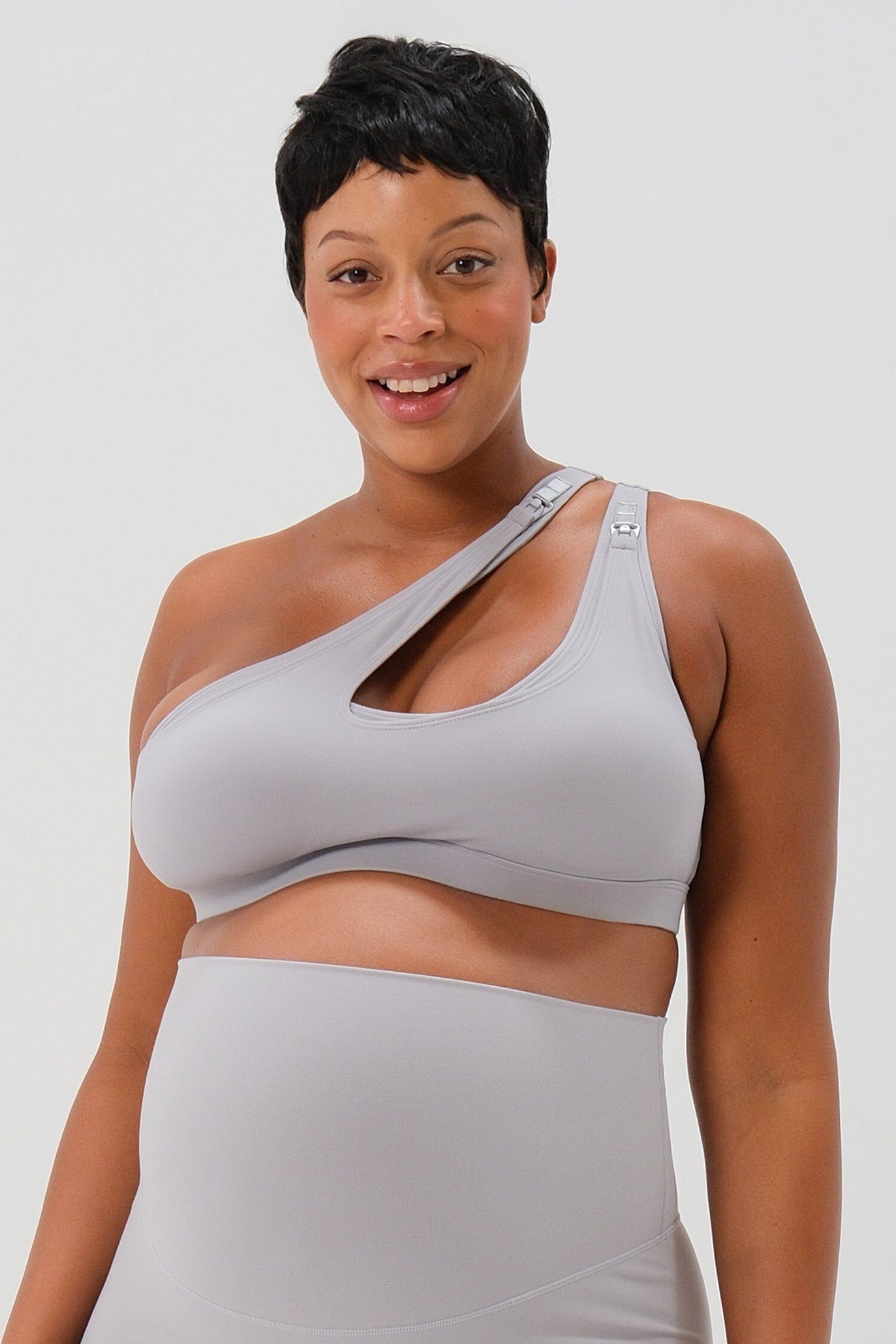 Women's Cross Body Nursing Bra With Easy-Release Breastfeeding Clips and One-Shoulder Design, Light Gray / Light Grey, hi-res image number 0