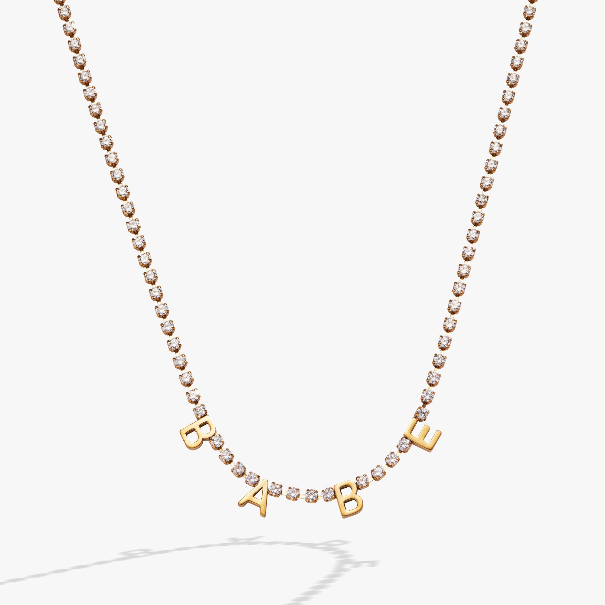 “Babe” Crystal Tennis Necklace, Gold / Gold, hi-res image number 0