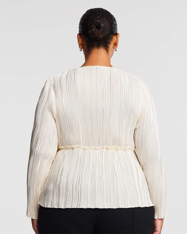 Alexandra Cream Wrap-Illusion Pleated Top, Soft Gold / Light Yellow, alternate image number null