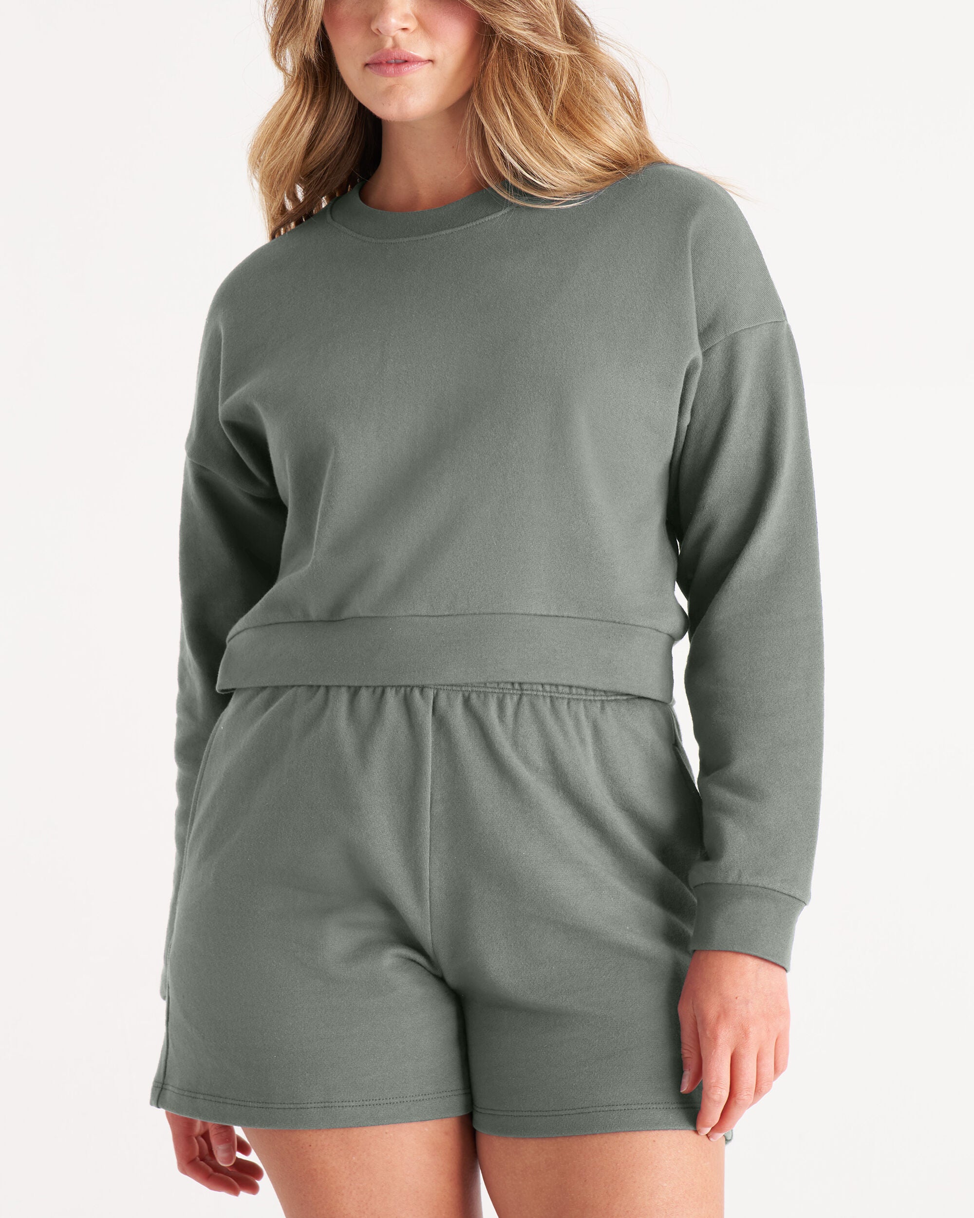 The Crop Sweatshirt, Thyme / Forest Green, hi-res image number 0