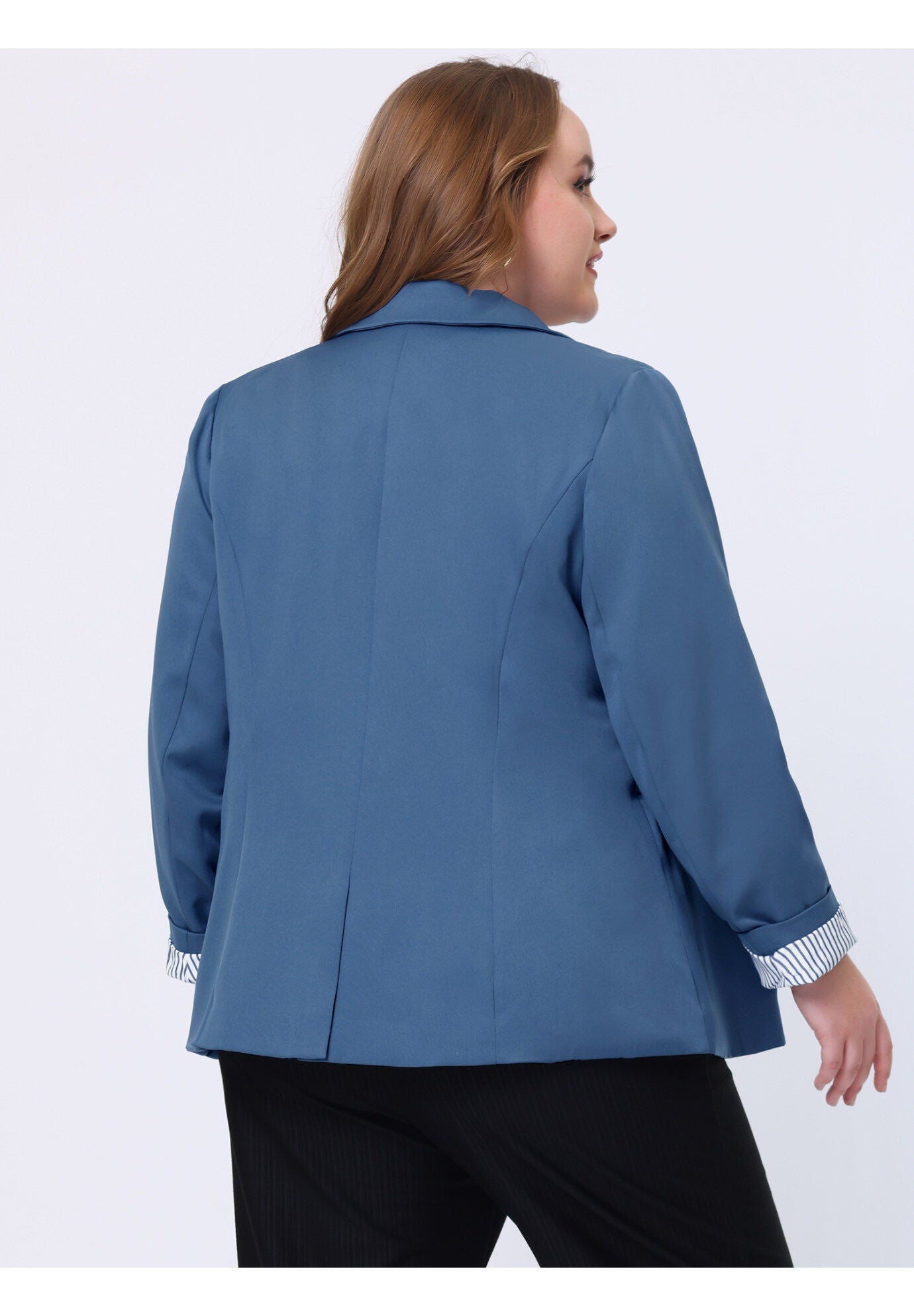 CONTRAST STRIPE CUFF NOTCHED LAPEL BLAZER, Gray Blue / Dusty Blue, alternate image number 3