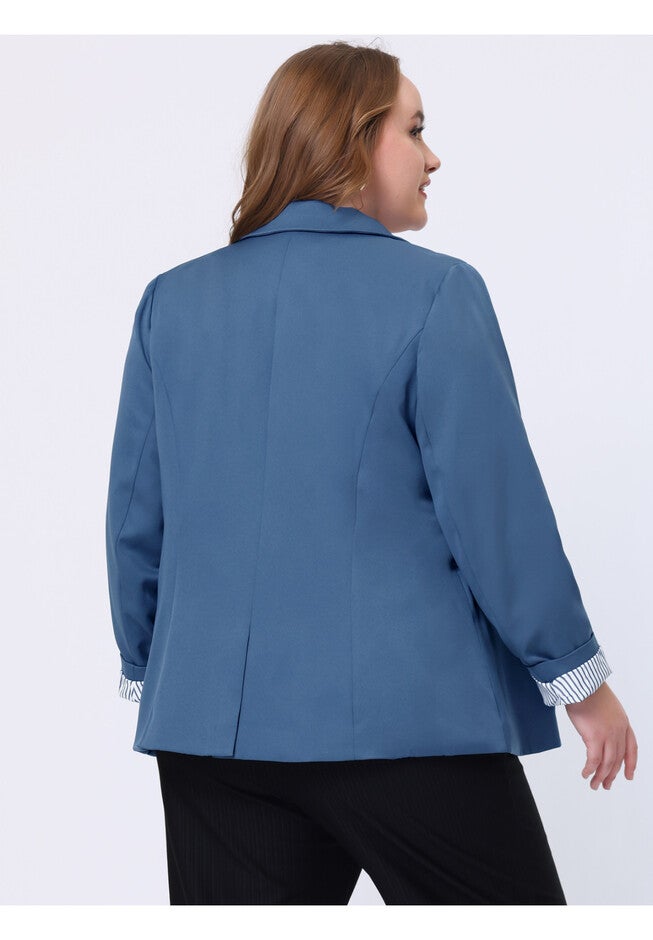 CONTRAST STRIPE CUFF NOTCHED LAPEL BLAZER, Gray Blue / Dusty Blue, alternate image number 3