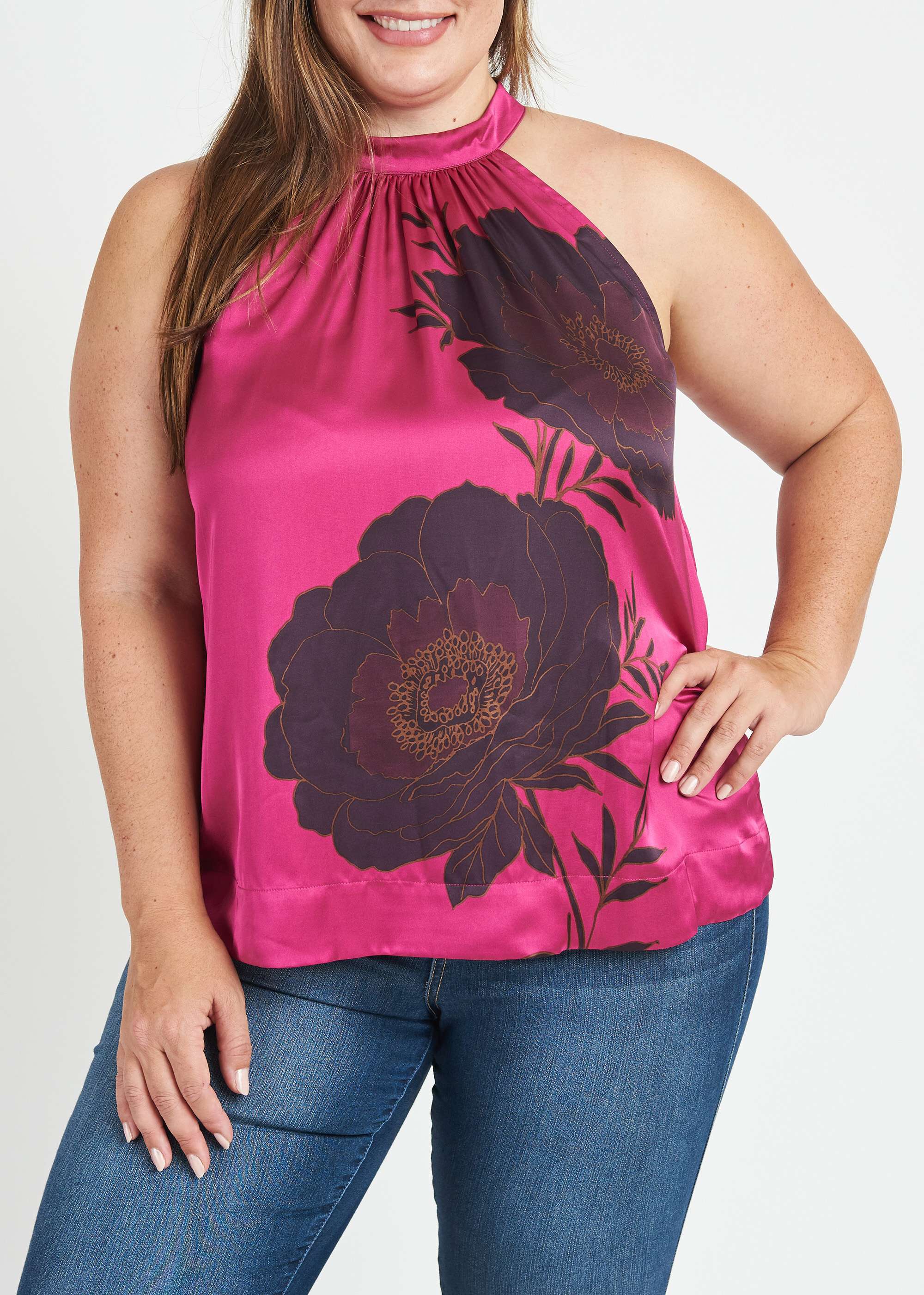 Kaiya Floral Halter Top with Bow, N359 MAGENTA / Magenta, hi-res image number 0