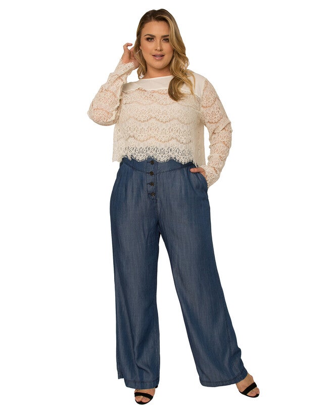 Ivy Plus Size High Rise Wide Leg Tencel Pants, Dark Indigo / Navy, alternate image number 4