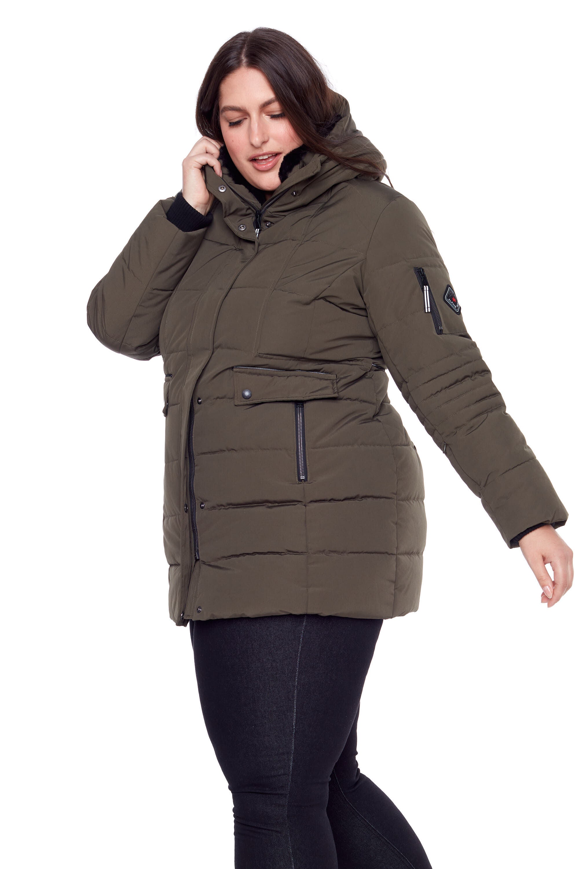 Women&#39;s Plus Size - KOOTNEY | Vegan Down Recycled Mid-Length Parka Coat, Olive / Olive Green, alternate image number 2