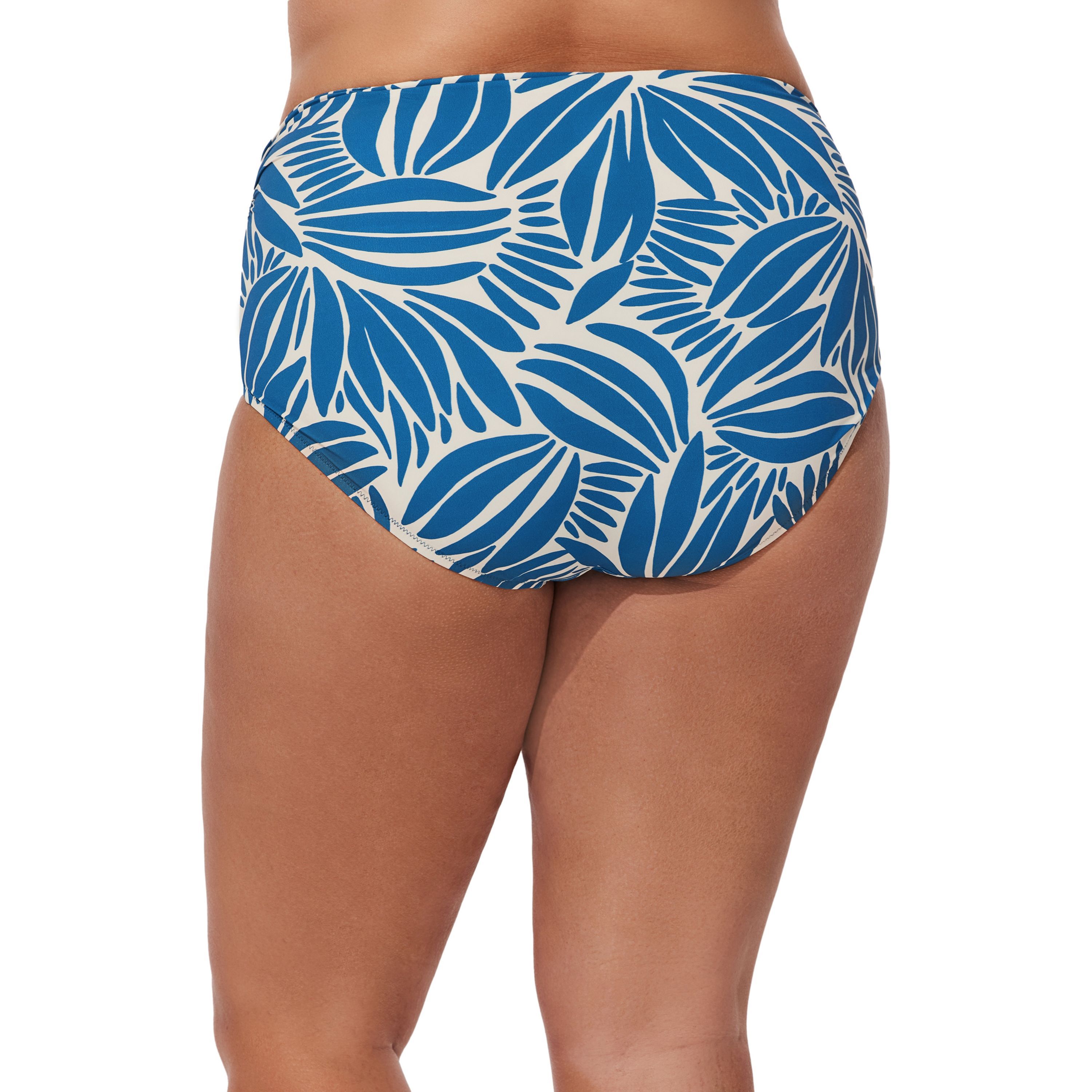 Comeback Plus Size Shirred High Waist Swim Bottom, PetrolWhite / White, alternate image number 2