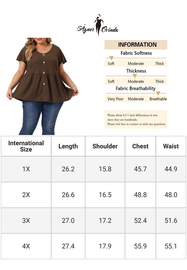 Button Front Shirt Peplum Top, Coffee / Brown, alternate image number 4