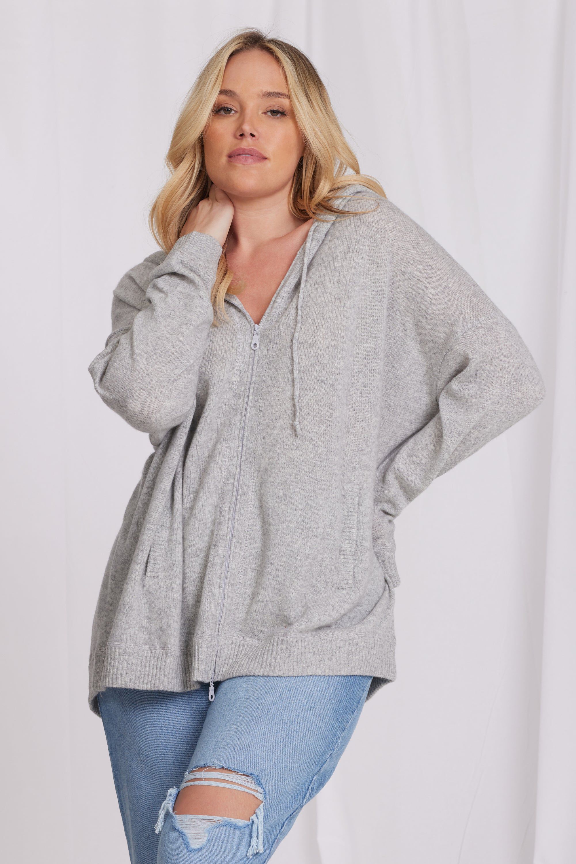 Cashmere Zip Hoodie, Light Heather Grey / Light Grey, hi-res image number 0