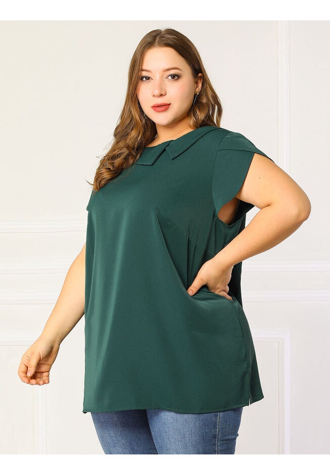 BOAT NECK FLUTTER SLEEVE CHIFFON TOP, Dark Green / Quetzal Green, alternate image number 3