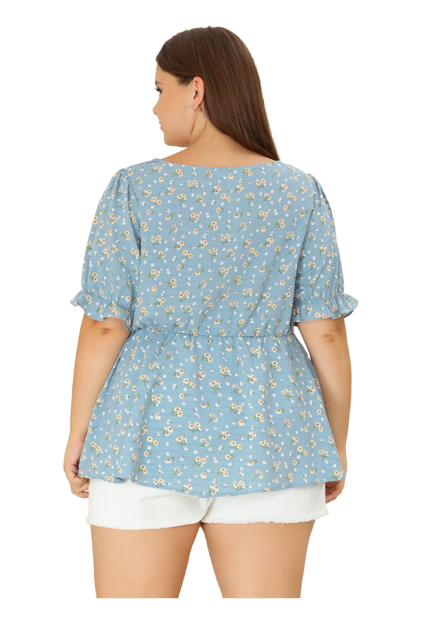 Sweetheart Neck Floral Peplum Top, Blue / Light Blue, alternate image number 3