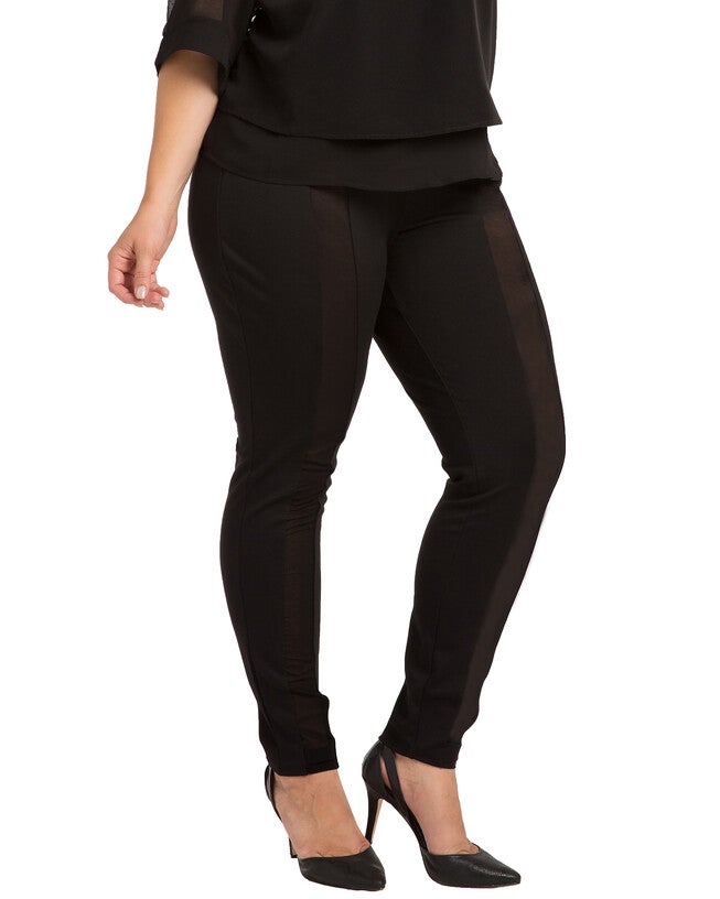 Cindy Ponte Legging with Sheer Panel, BLACK / Black, alternate image number 3