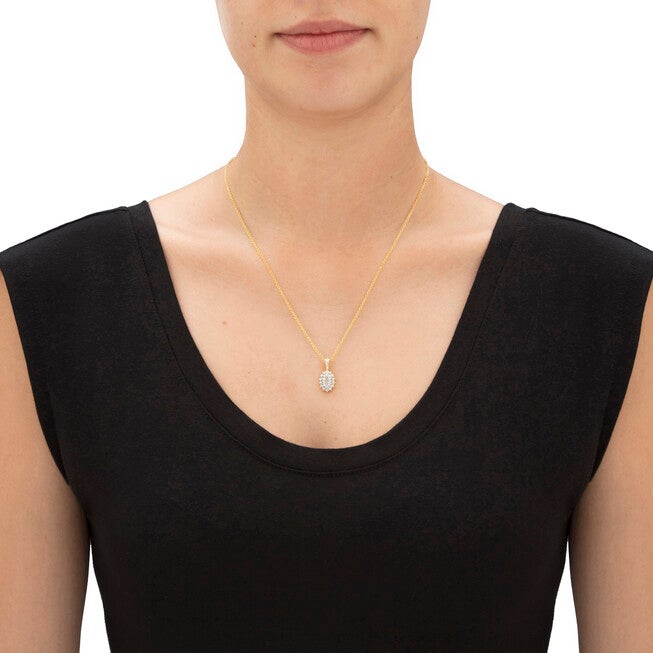 Pave Diamond Accent Two-Tone 18k Gold-Plated Cluster Pendant Necklace 18 inches-20 inches, , alternate image number 7
