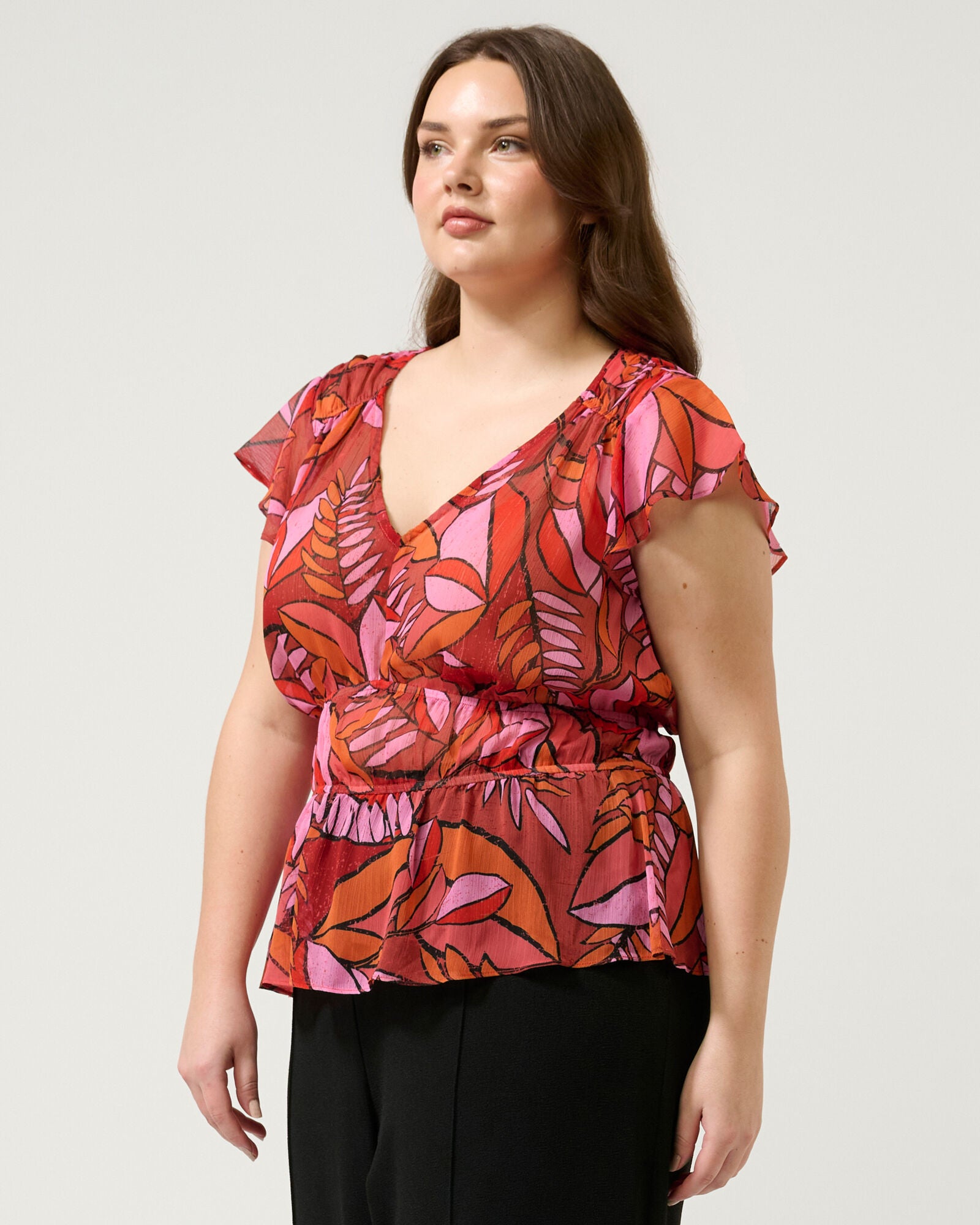 Aster Sheer Ruched Top, Print / Purple, alternate image number 4
