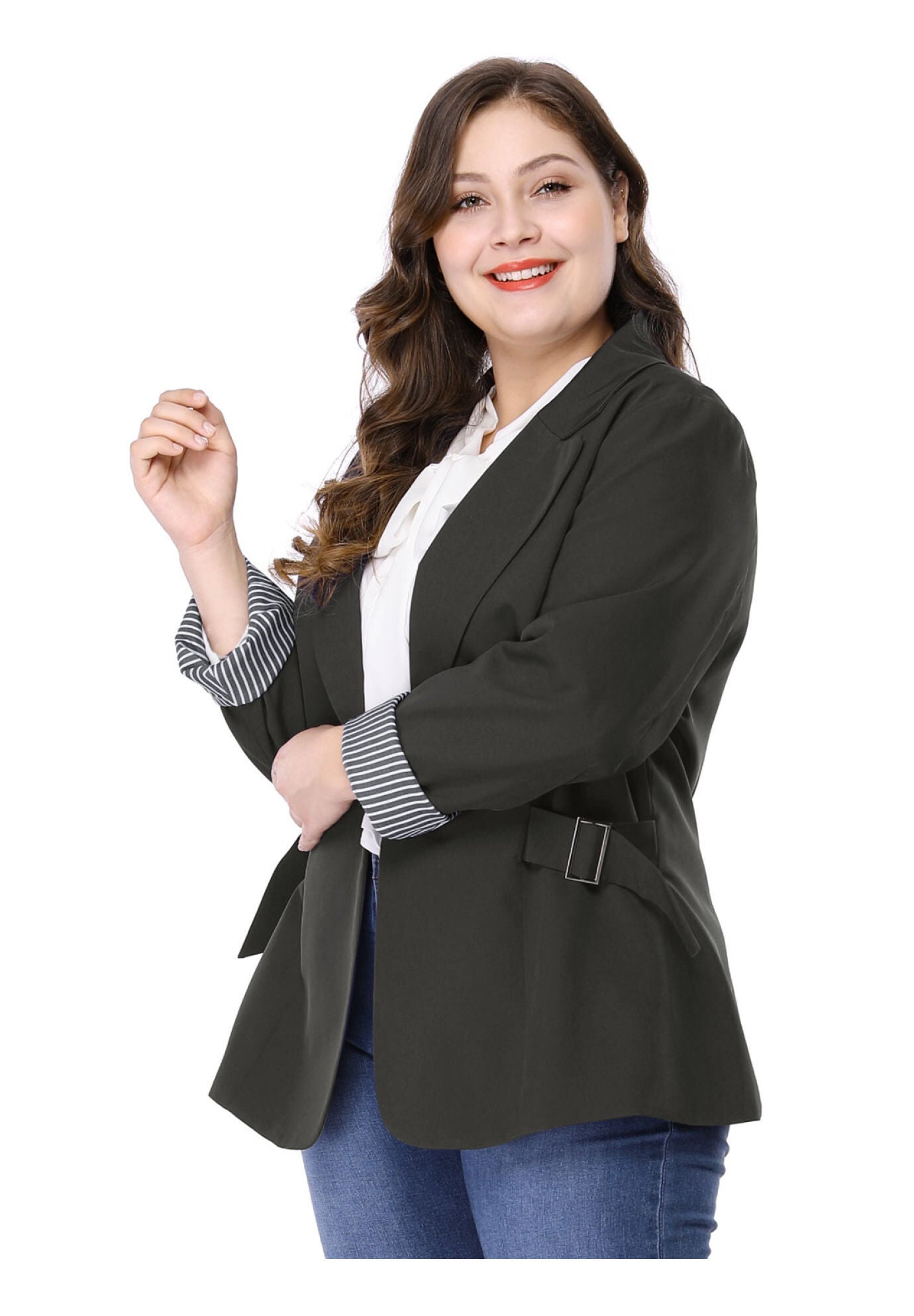 CONTRAST STRIPE CUFF NOTCHED LAPEL BLAZER, Dark Black / Black, alternate image number 1