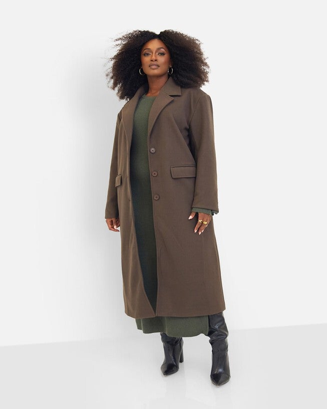 Dolce Wool Blend Double Breasted Coat - Brown, Brown / Brown, hi-res image number 0