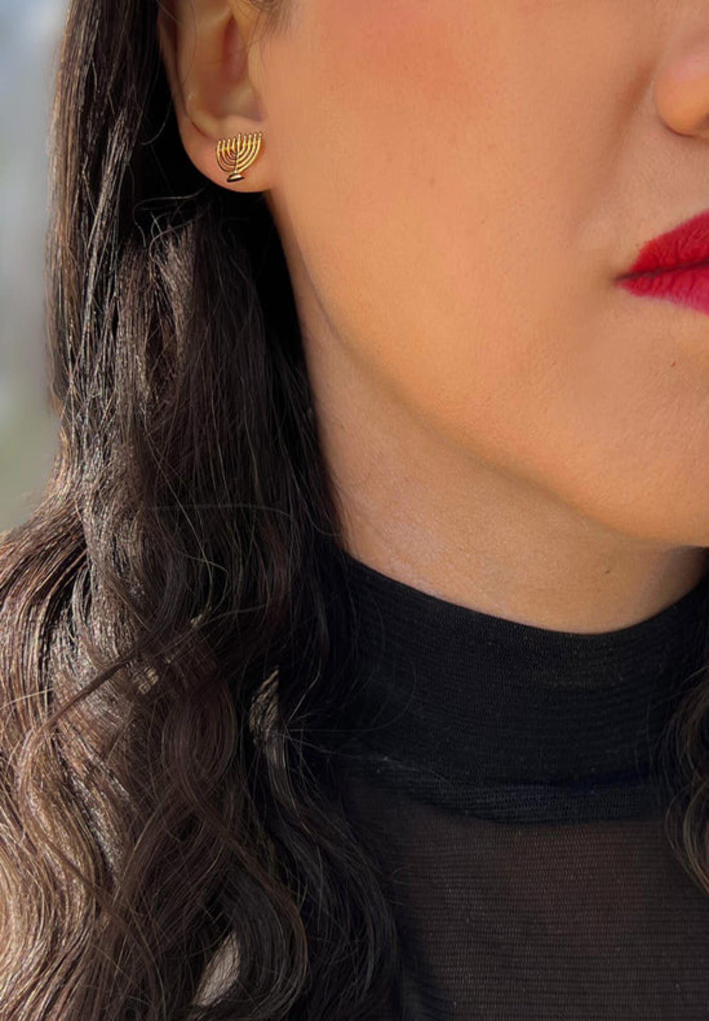 HANUKKAH MENORAH Stud Earrings, Gold / Gold, alternate image number 3