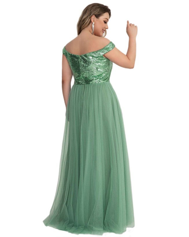 Sequin Off the Shoulder Maxi Tulle Evening Dress, , alternate image number 5